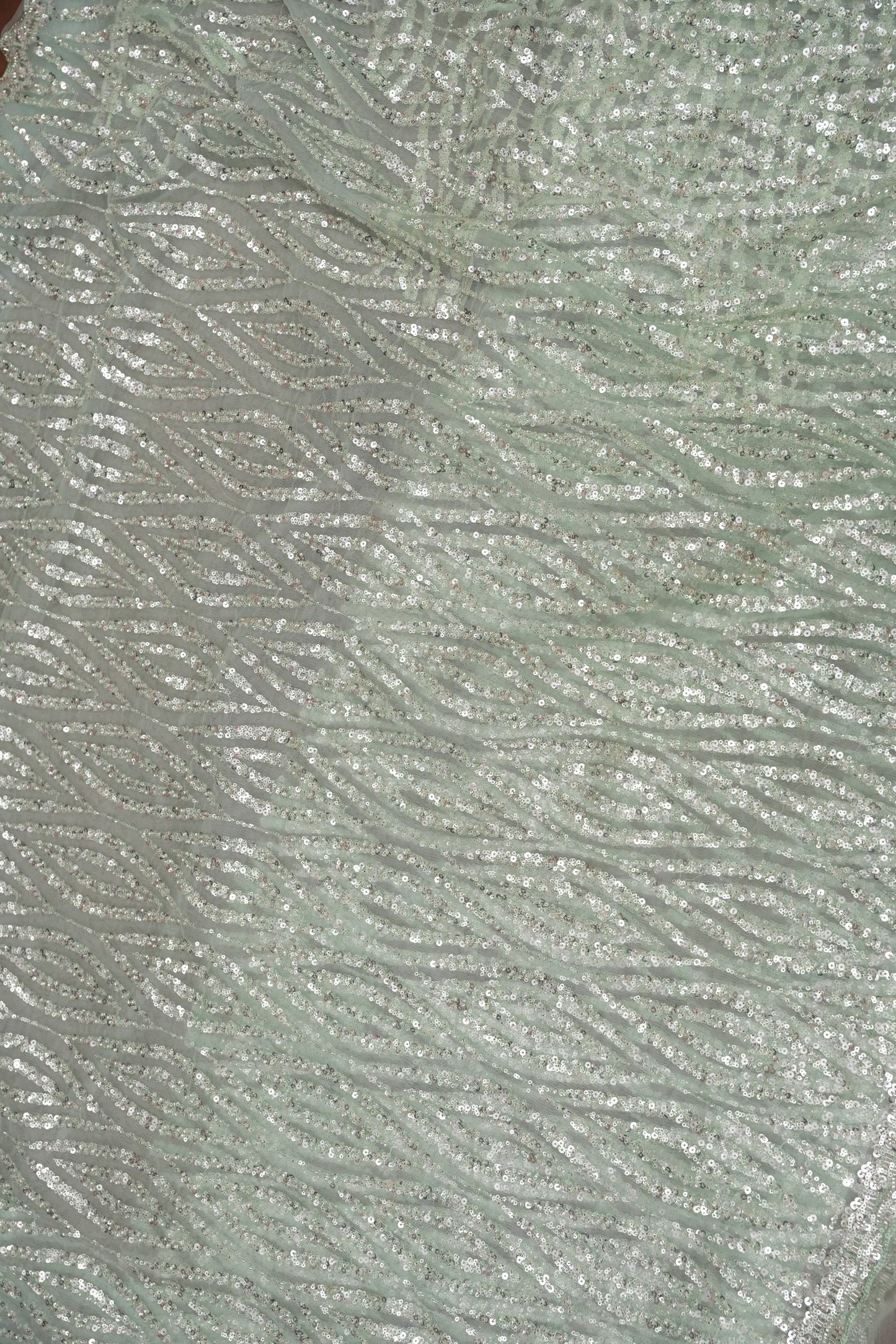 Party Wear Saree with Silver Bead & Sequin Embellishments - Mint Green