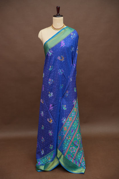 Royal Blue Semi Silk Saree with Traditional Ikat-Inspired Woven Motifs & Designer Pallu