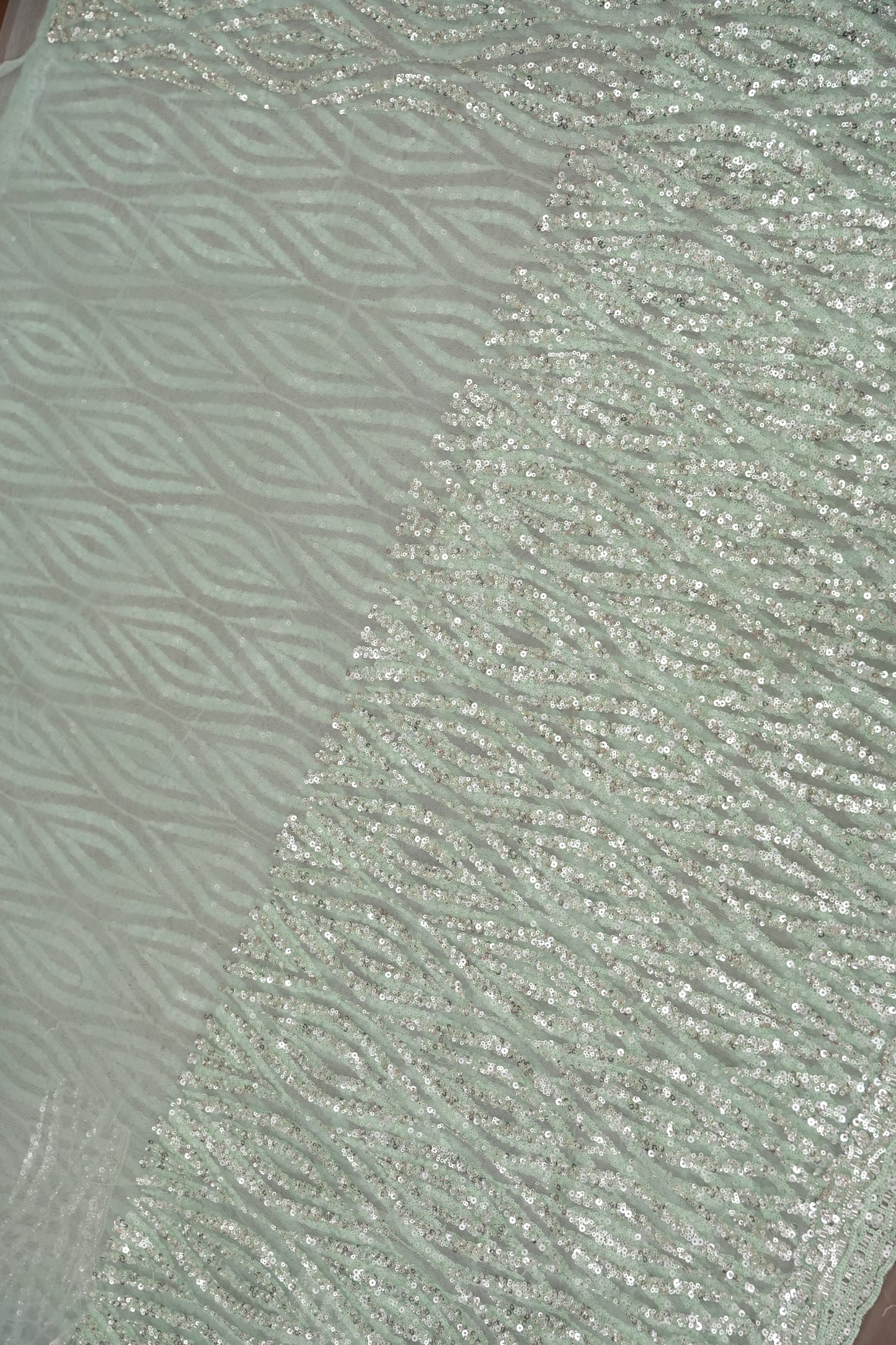 Party Wear Saree with Silver Bead & Sequin Embellishments - Mint Green