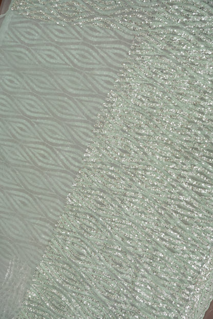 Party Wear Saree with Silver Bead & Sequin Embellishments - Mint Green