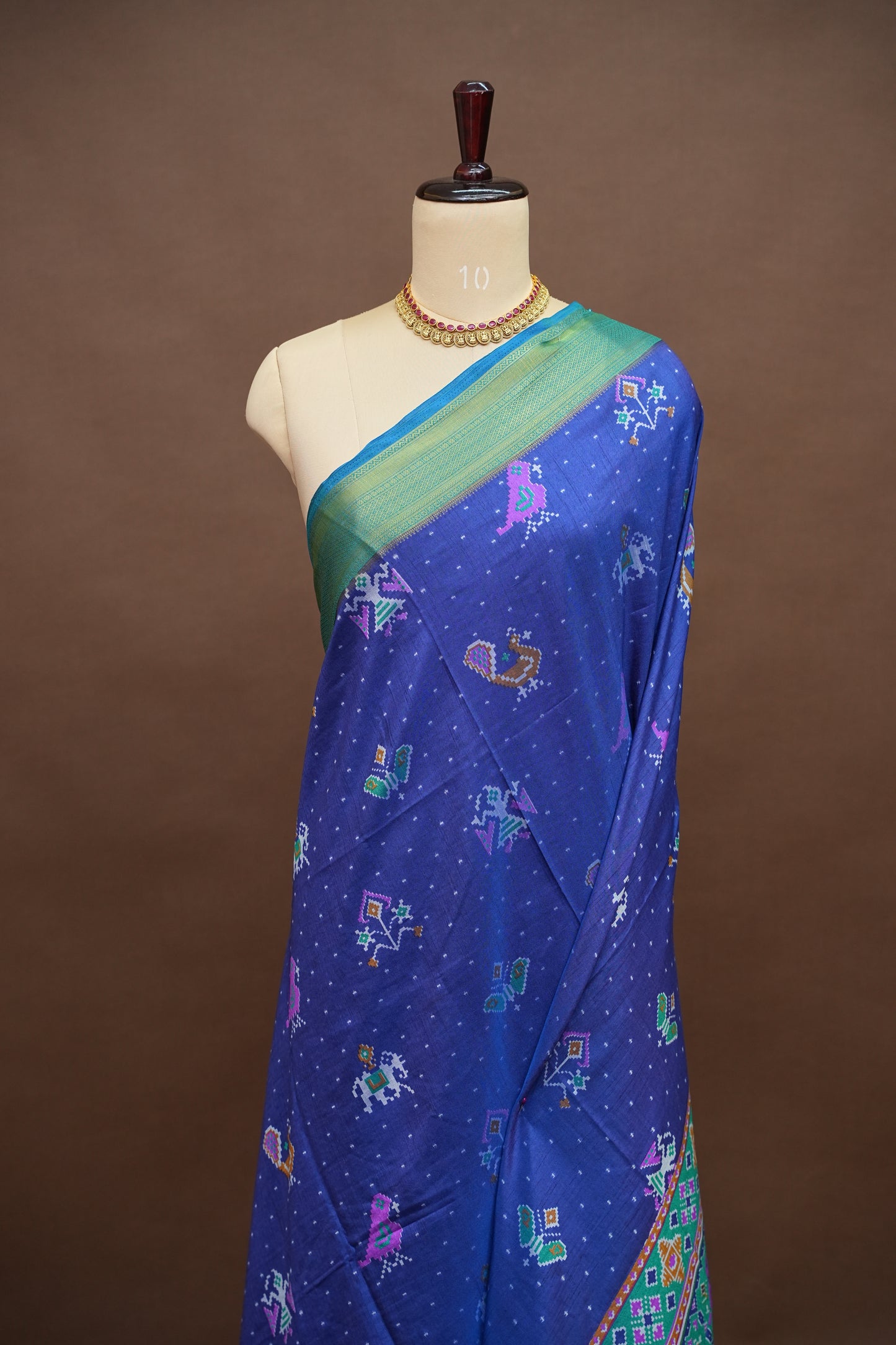 Royal Blue Semi Silk Saree with Traditional Ikat-Inspired Woven Motifs & Designer Pallu