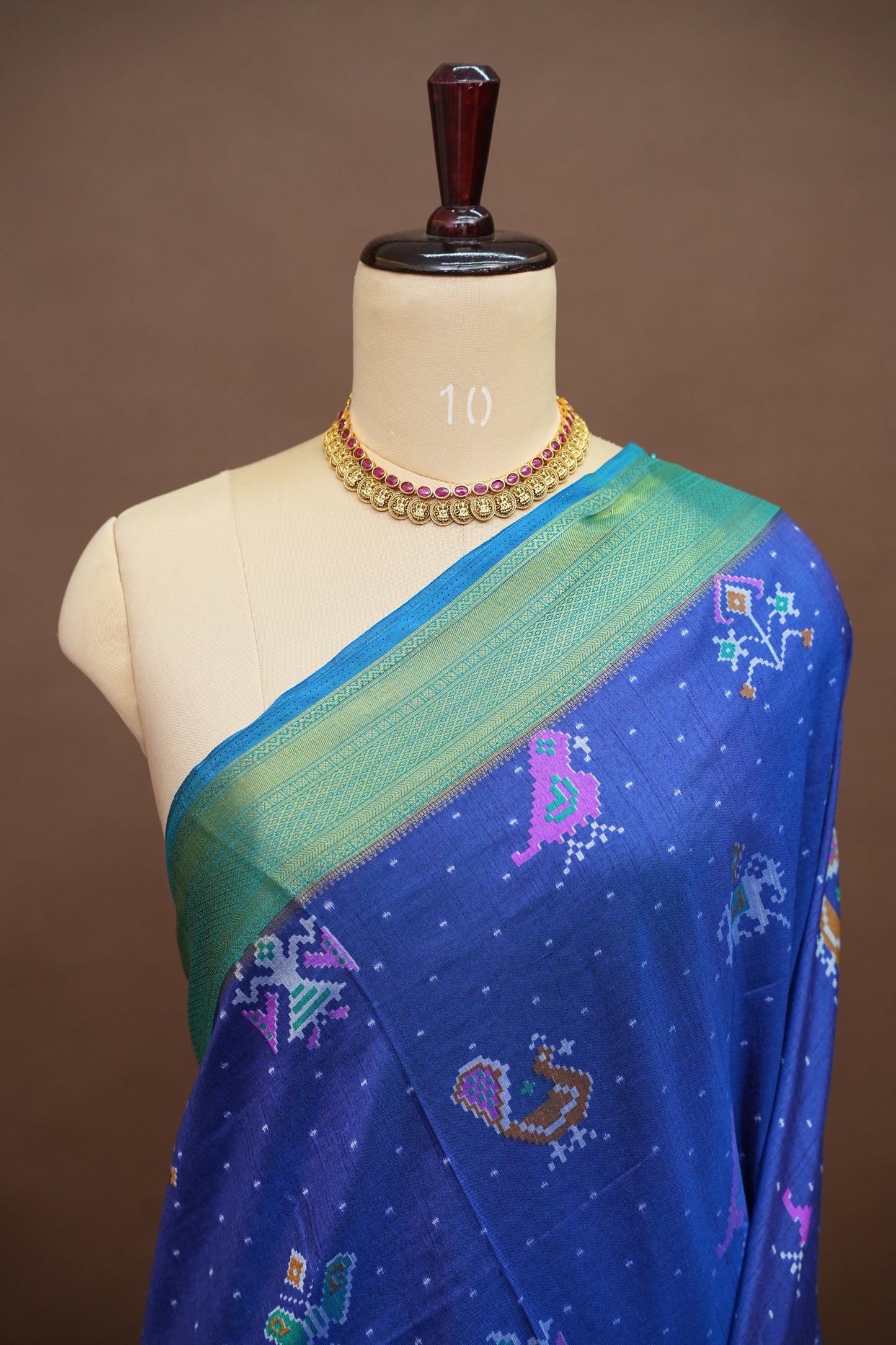 Royal Blue Semi Silk Saree with Traditional Ikat-Inspired Woven Motifs & Designer Pallu