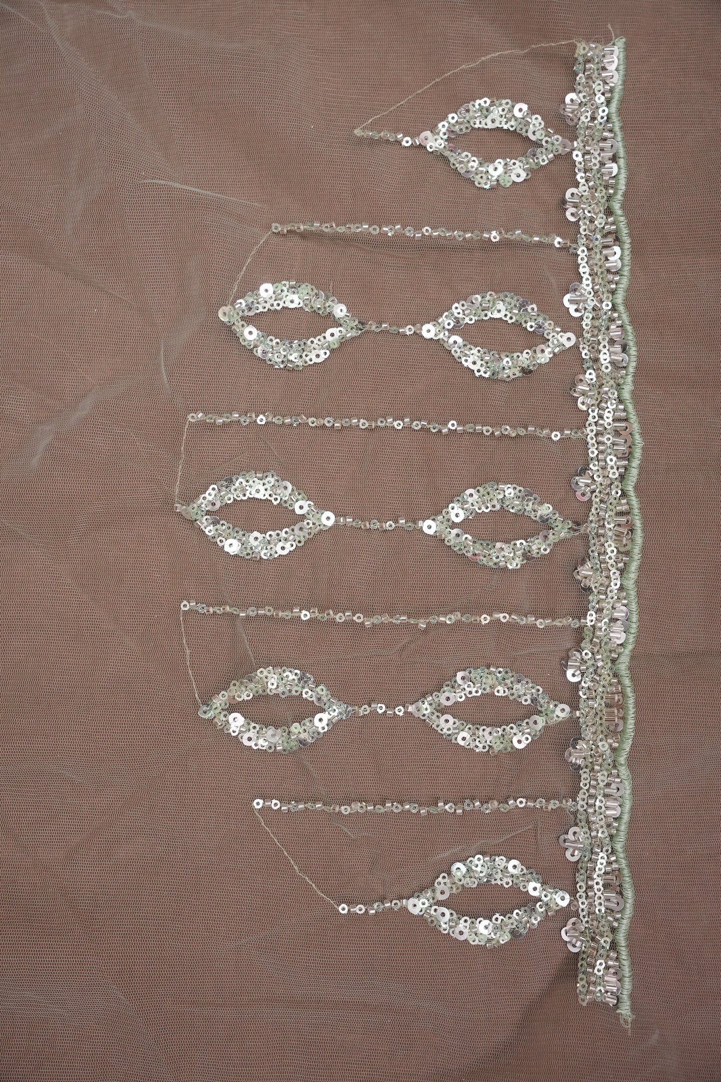 Party Wear Saree with Silver Bead & Sequin Embellishments - Mint Green