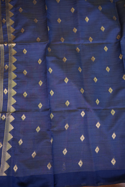 Khaddi Cotton Saree with Jamdani Pallu – Teal Blue