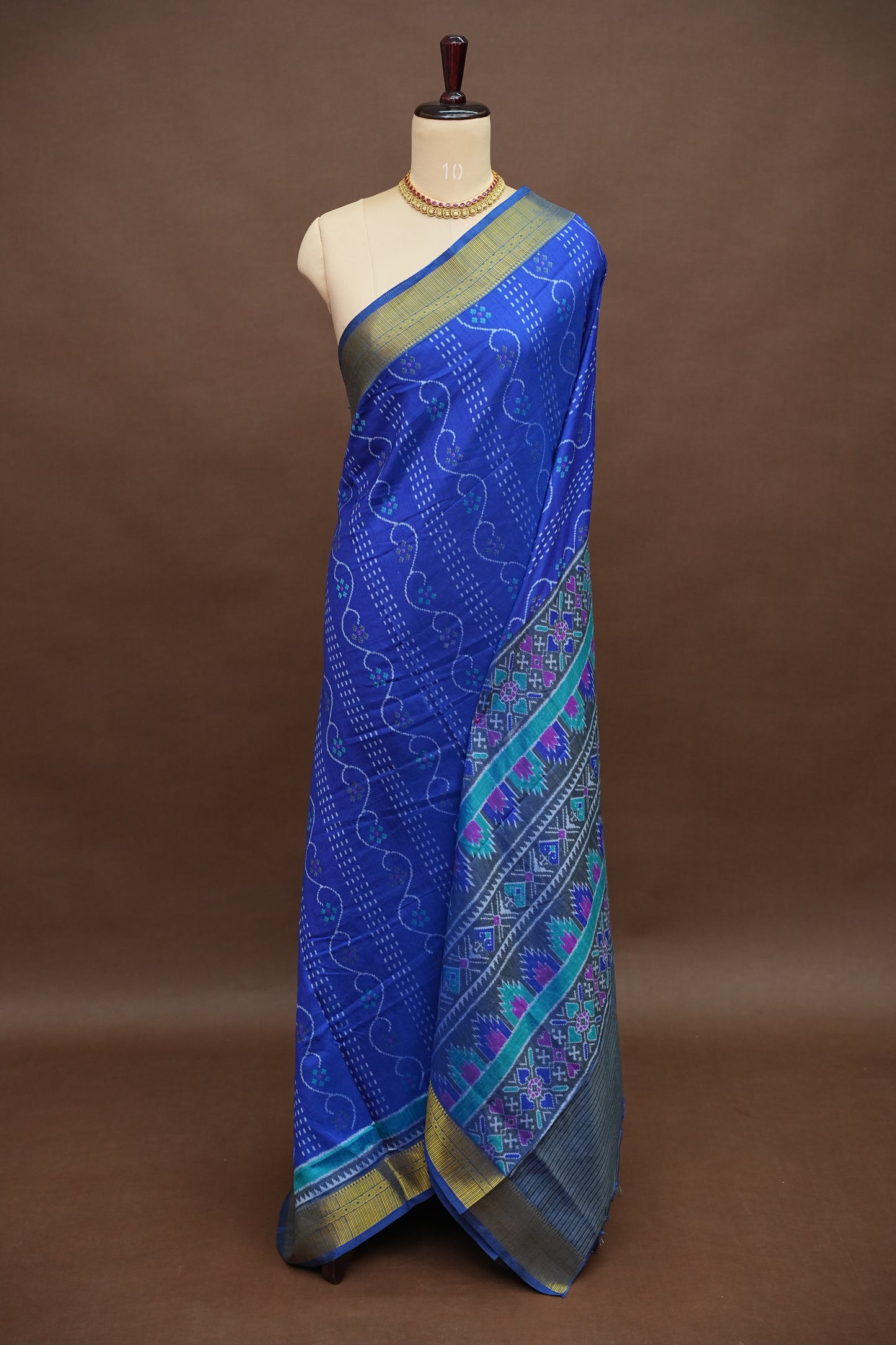 Royal Blue Semi Silk Saree with Elegant Ikat-Inspired Weaves & Designer Pallu
