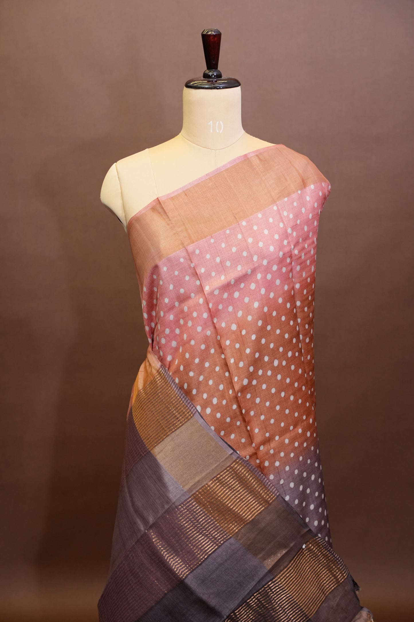 Geometric Patterned Pure Tussar Silk Saree-Multitoned|Silk Mark Certified