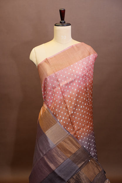 Geometric Patterned Pure Tussar Silk Saree-Multitoned|Silk Mark Certified