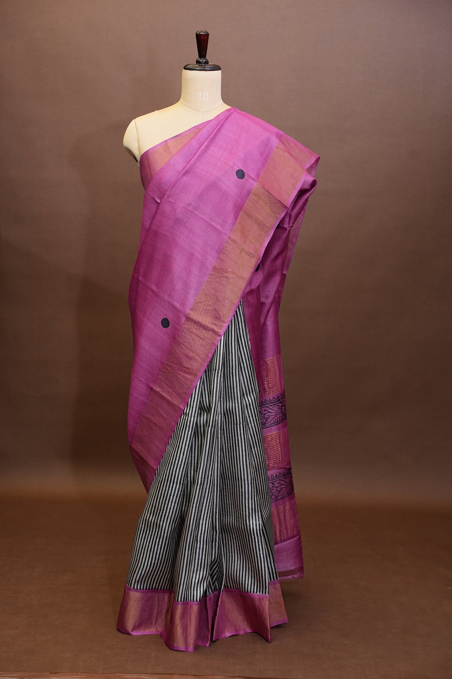 Geometric Patterned Pure Tussar Silk Saree-Pink|Silk Mark Certified