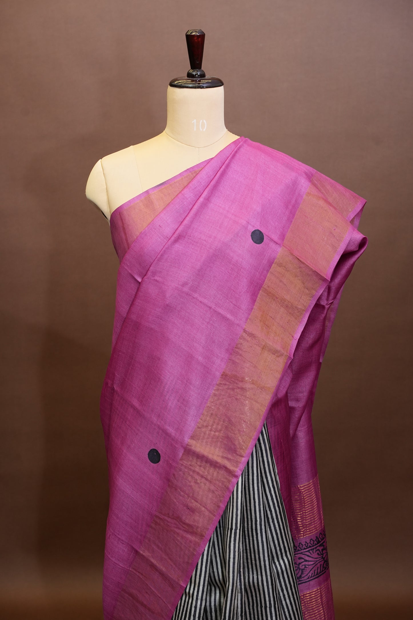 Geometric Patterned Pure Tussar Silk Saree-Pink|Silk Mark Certified