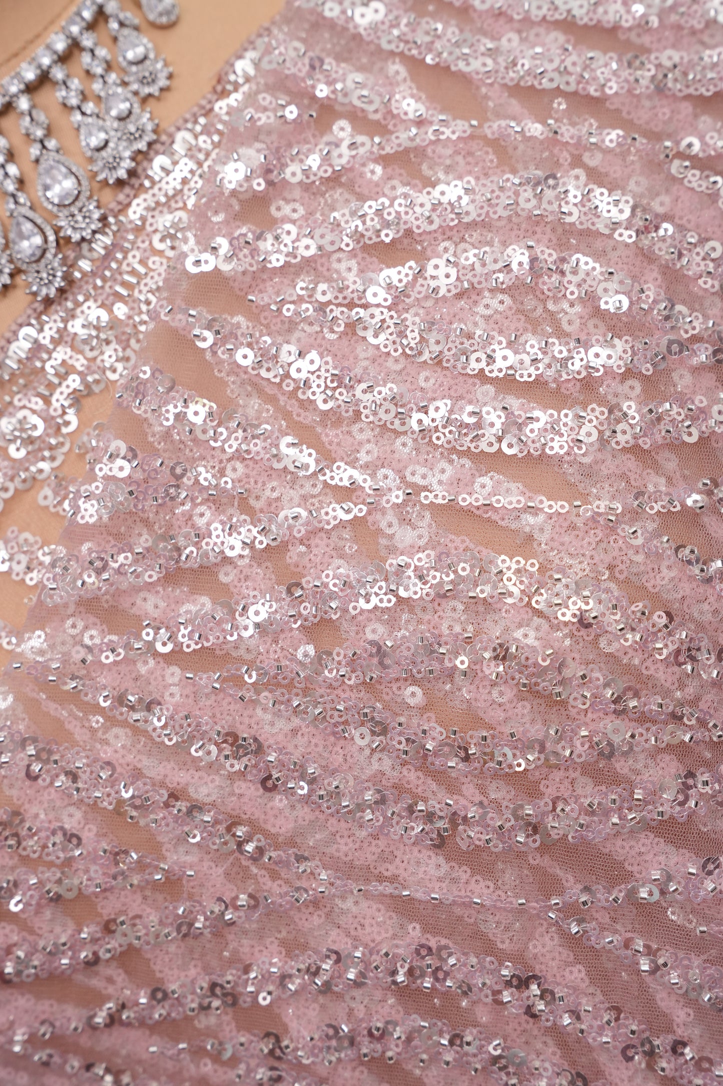 Party Wear Saree with All-Over Silver Bead & Sequin Embellishments - Blush Pink
