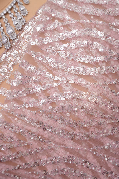 Party Wear Saree with All-Over Silver Bead & Sequin Embellishments - Blush Pink