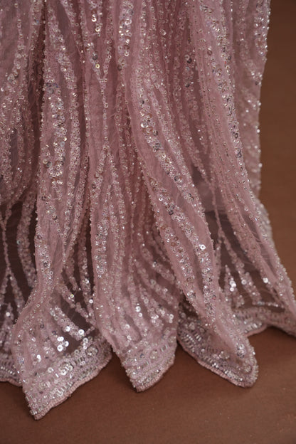Party Wear Saree with All-Over Silver Bead & Sequin Embellishments - Blush Pink