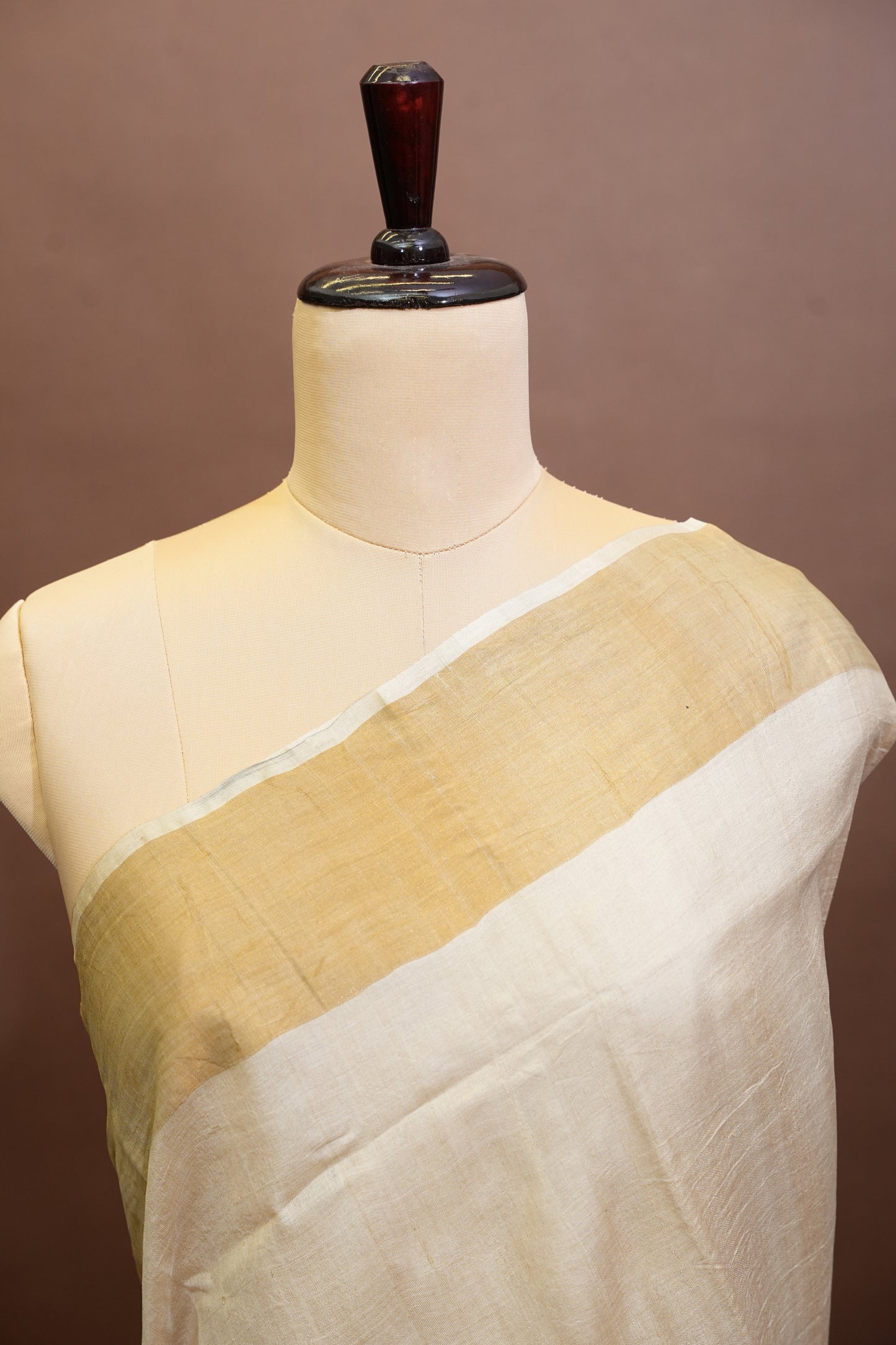 Floral Printed Pure Tussar Silk Saree-Half white|Silk Mark Certified