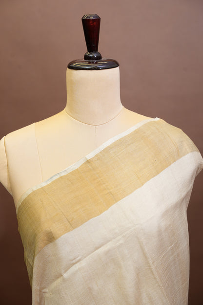 Floral Printed Pure Tussar Silk Saree-Half white|Silk Mark Certified