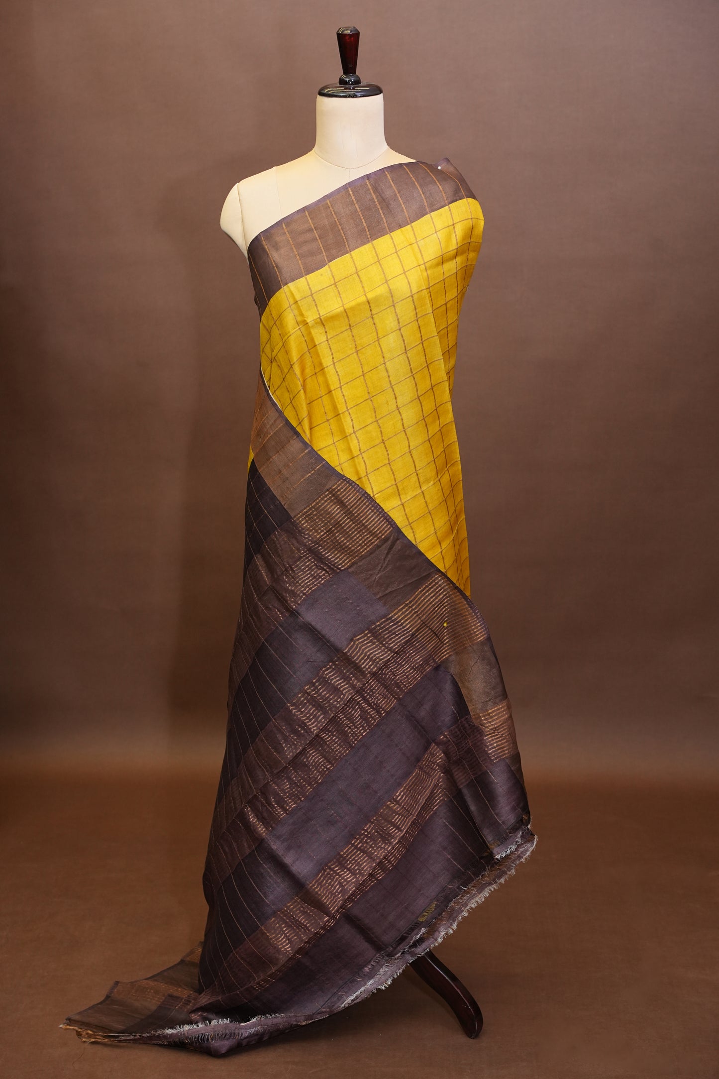 Pure Tussar Silk Saree with Handpainted Blouse-Yellow|Silk Mark Certified