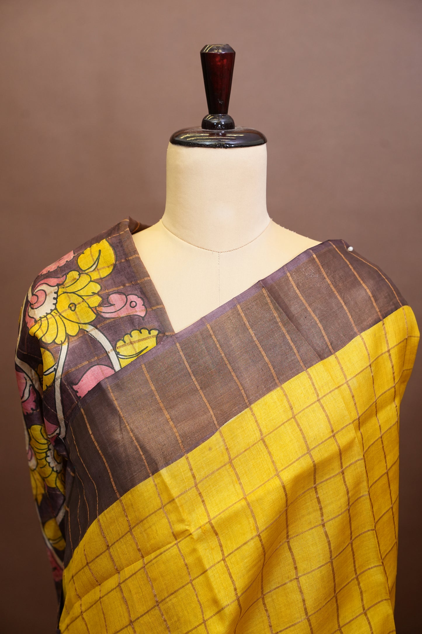 Pure Tussar Silk Saree with Handpainted Blouse-Yellow|Silk Mark Certified
