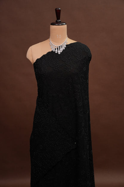 Party Wear Georgette Saree with Self-Tone Embroidery - Black