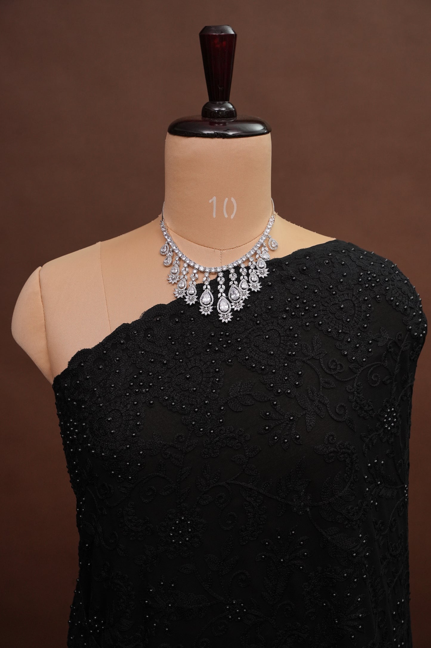 Party Wear Georgette Saree with Self-Tone Embroidery - Black