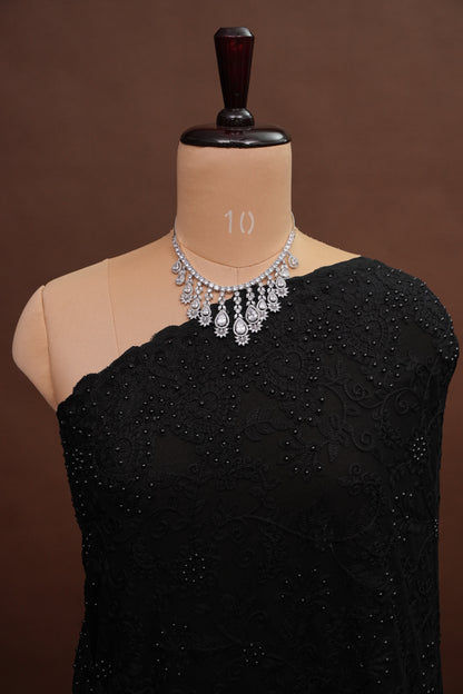 Party Wear Georgette Saree with Self-Tone Embroidery - Black