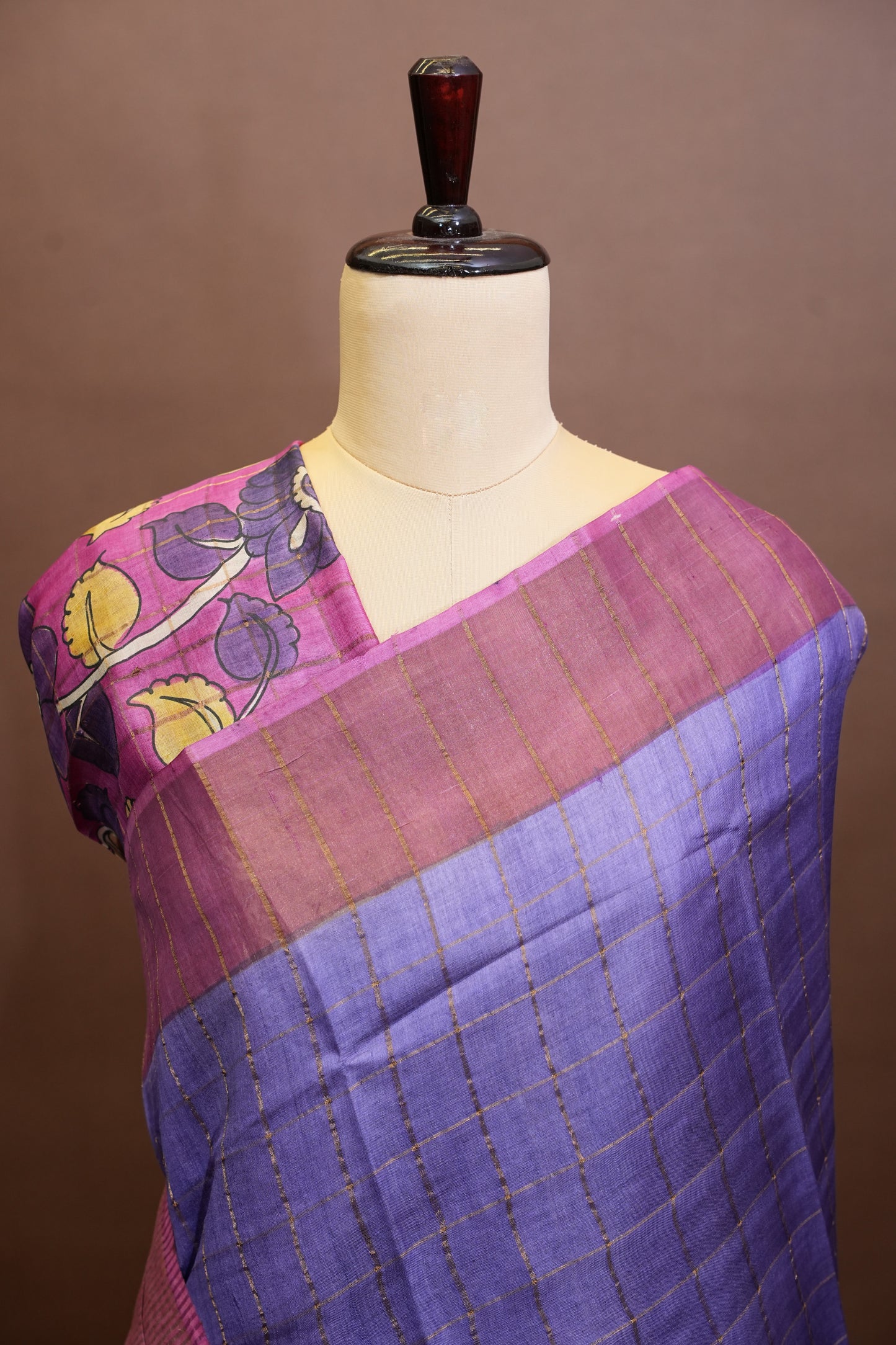 Pure Tussar Silk Saree with Handpainted Blouse-Purple|Silk Mark Certified