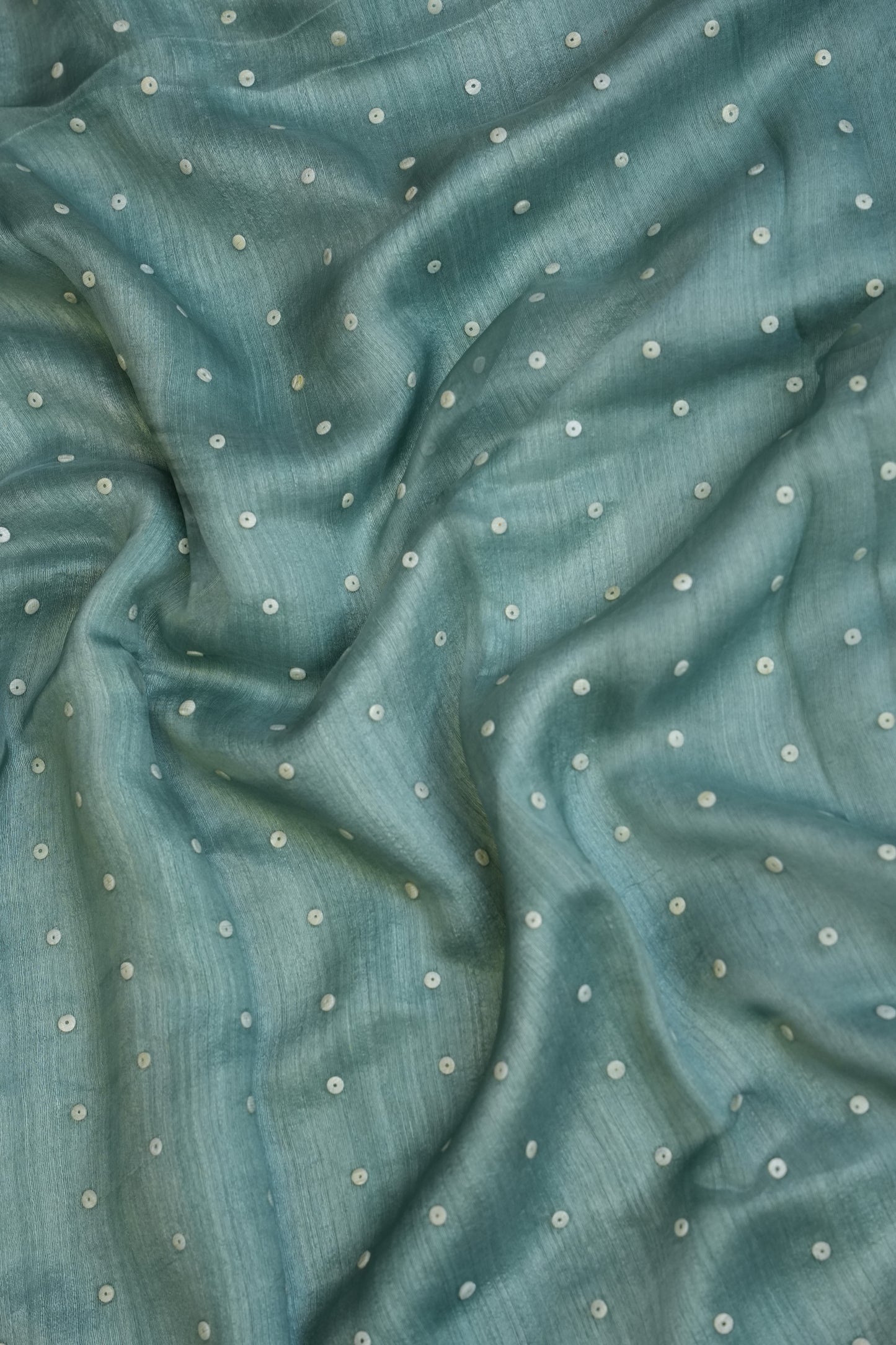Muted Sea Green Pure Muslin Matka Silk Saree|Silk Mark Certified