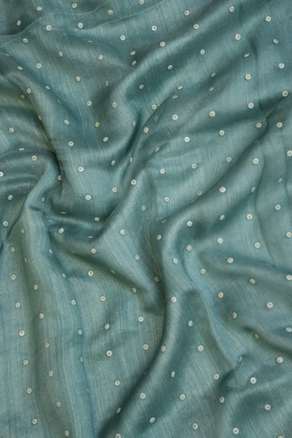 Muted Sea Green Pure Muslin Matka Silk Saree|Silk Mark Certified