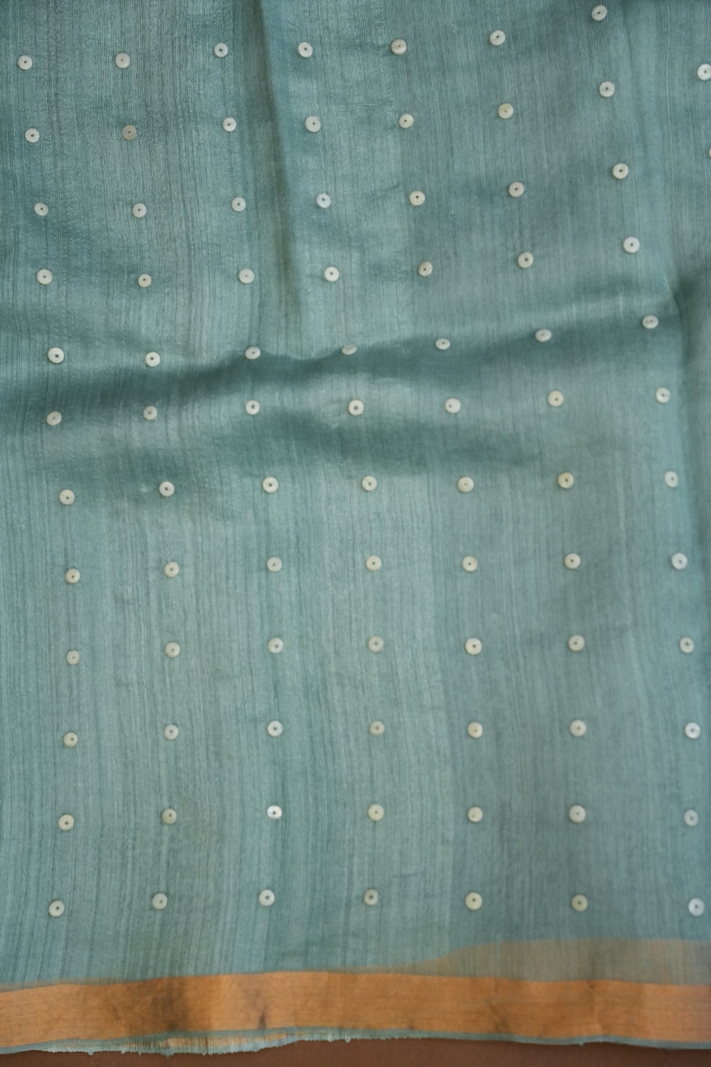 Muted Sea Green Pure Muslin Matka Silk Saree|Silk Mark Certified