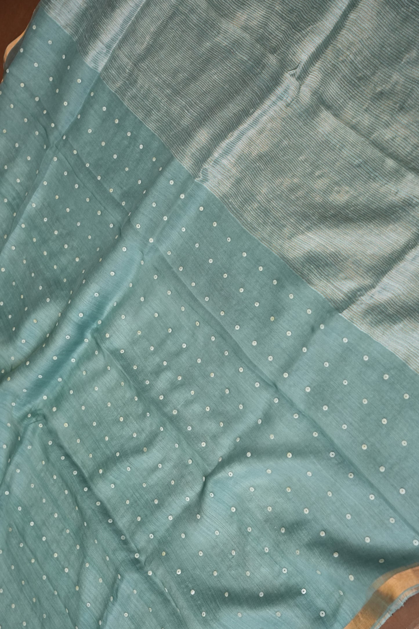 Muted Sea Green Pure Muslin Matka Silk Saree|Silk Mark Certified