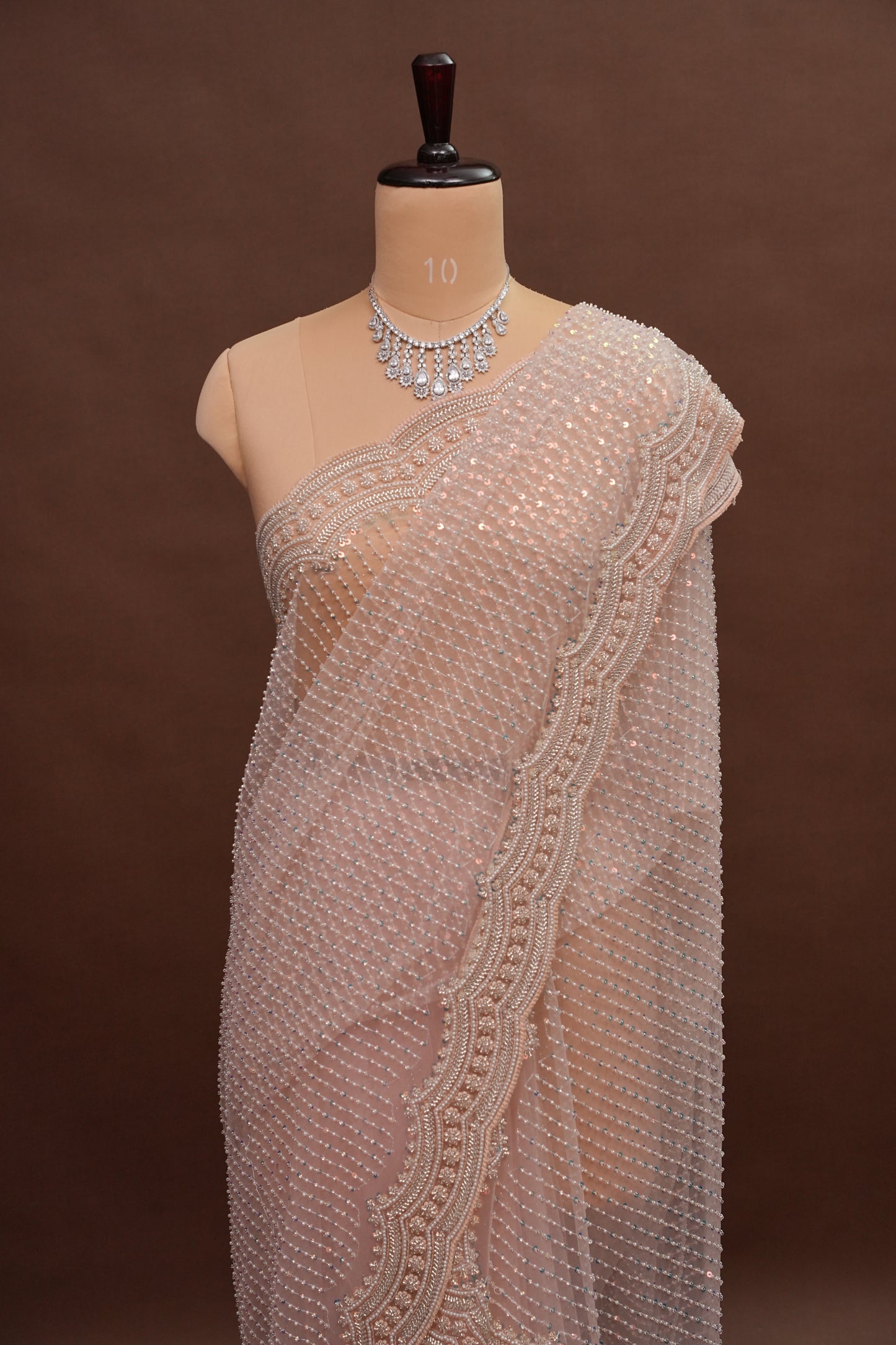 Party Wear Saree with All-Over Bead & Sequin Embellishments - Blush Nude