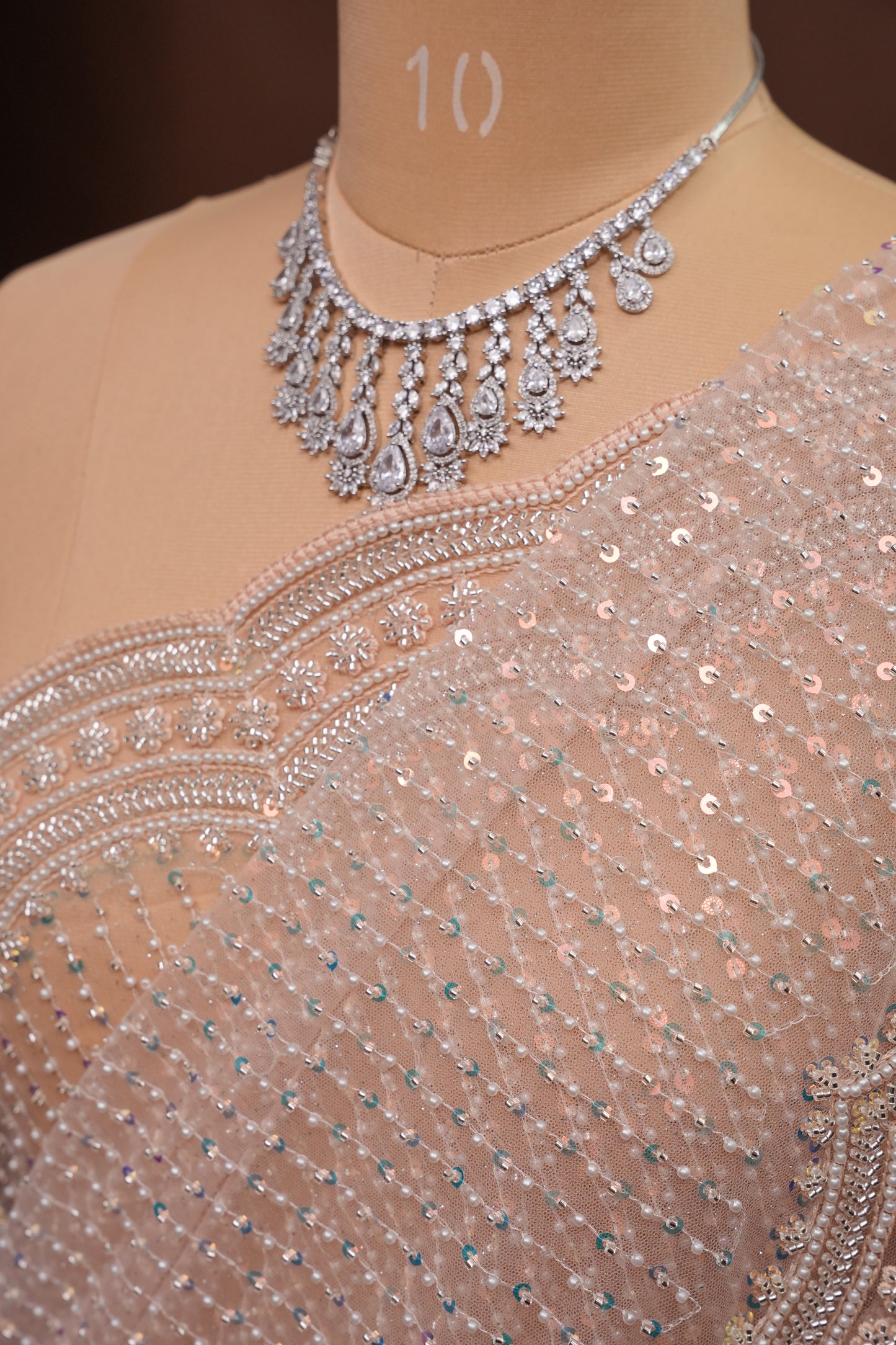 Party Wear Saree with All-Over Bead & Sequin Embellishments - Blush Nude