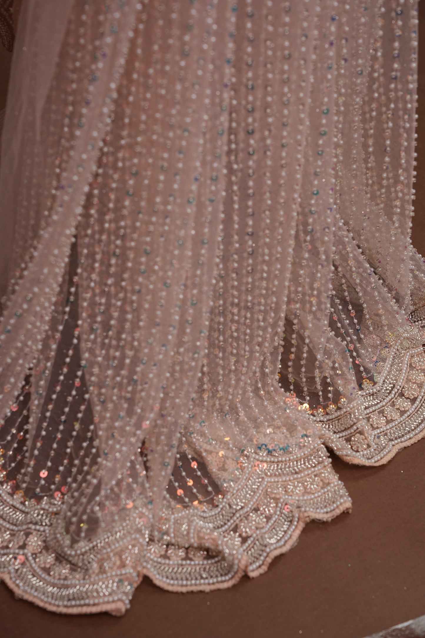 Party Wear Saree with All-Over Bead & Sequin Embellishments - Blush Nude