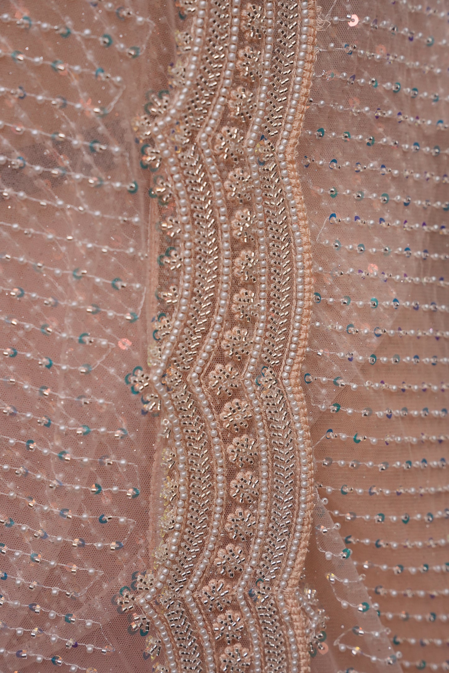 Party Wear Saree with All-Over Bead & Sequin Embellishments - Blush Nude