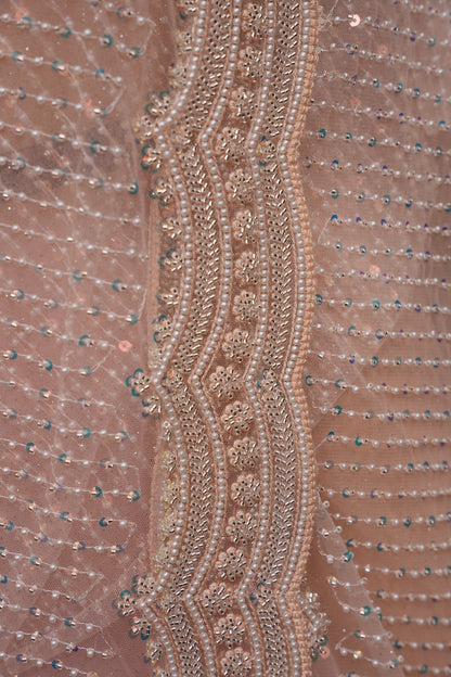 Party Wear Saree with All-Over Bead & Sequin Embellishments - Blush Nude