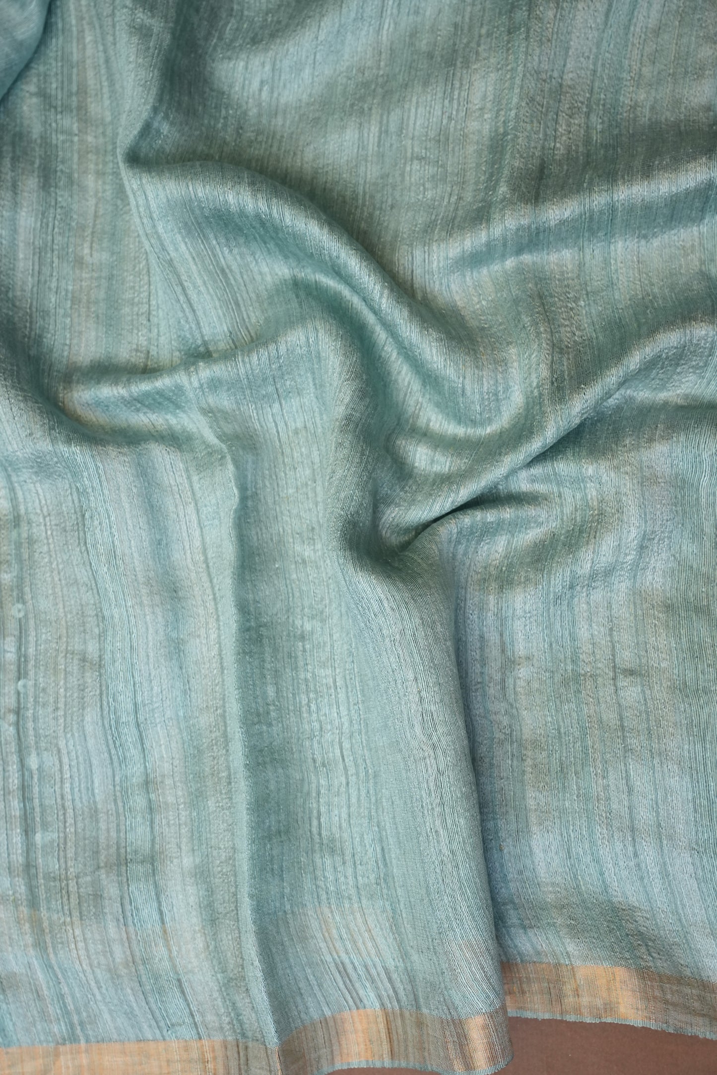 Muted Sea Green Pure Muslin Matka Silk Saree|Silk Mark Certified