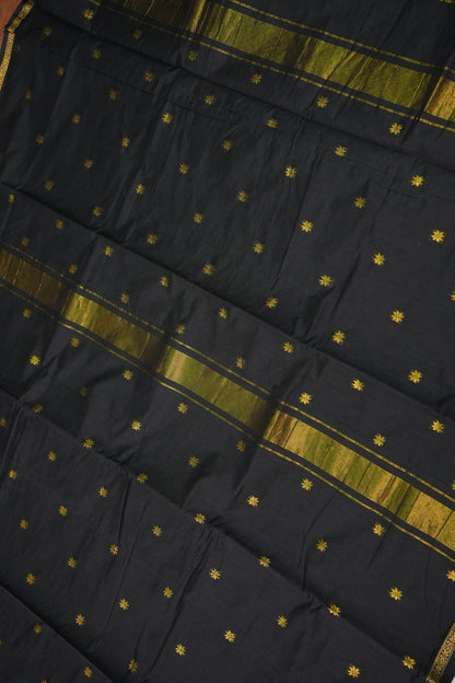 Semi Maheshwari Silk Cotton Saree with thin Gold Zari Buttas