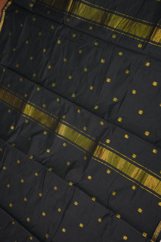 Semi Maheshwari Silk Cotton Saree with thin Gold Zari Buttas