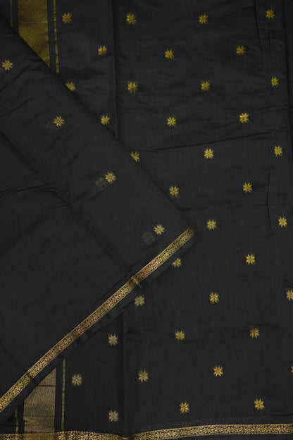 Semi Maheshwari Silk Cotton Saree with thin Gold Zari Buttas