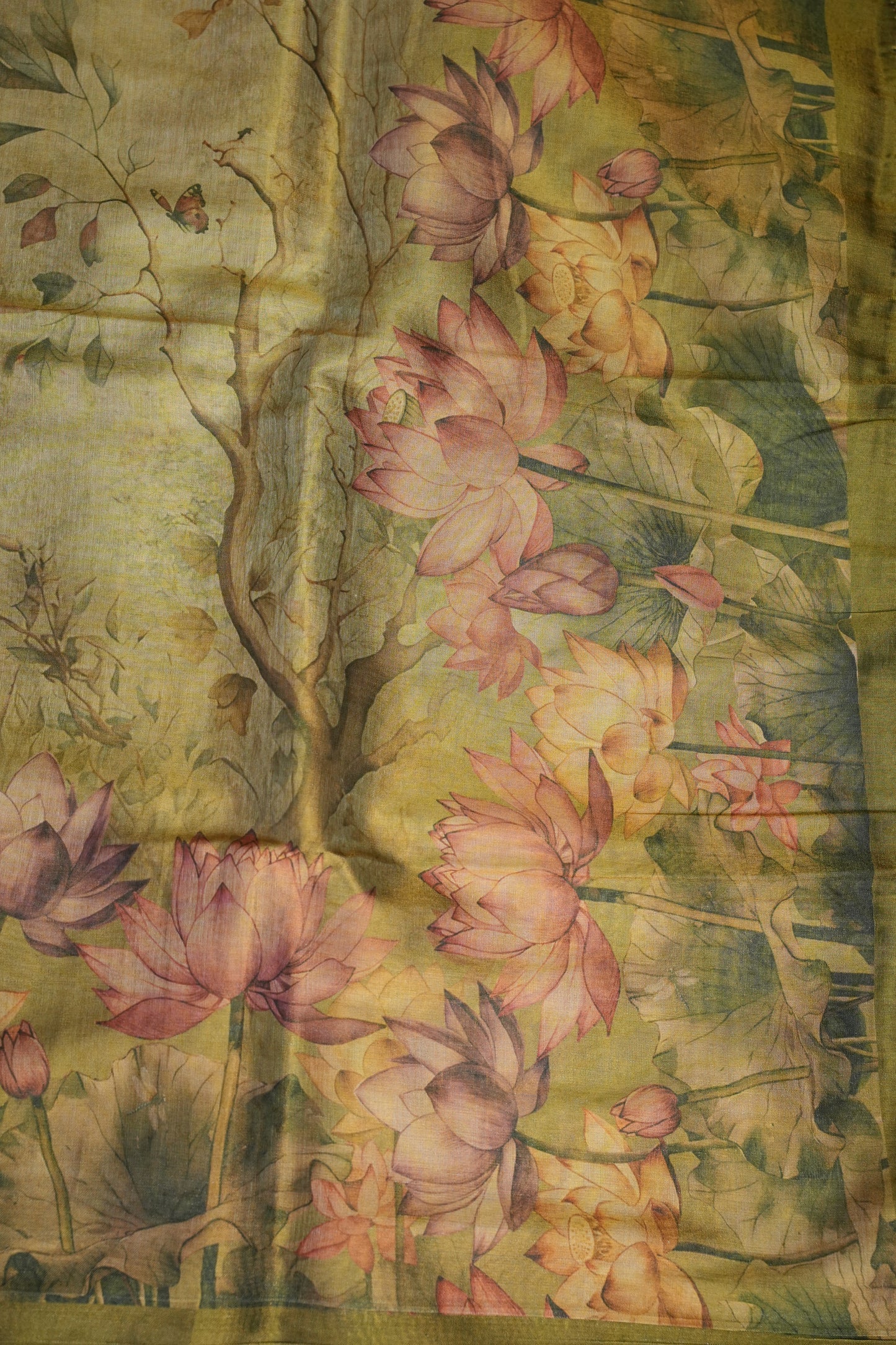 Digital Printed Tissue Raw Silk Saree with Lotus Garden Landscape