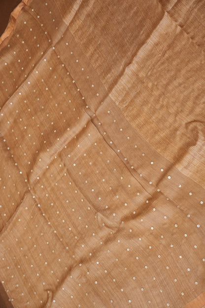 Warm Sand Beige Pure Muslin Pure Silk Saree|Silk Mark Certified