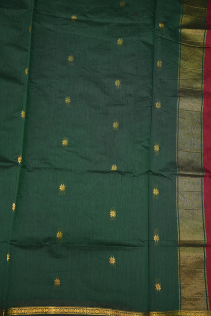 Semi Maheshwari Silk Cotton Saree with thin Gold Zari Buttas