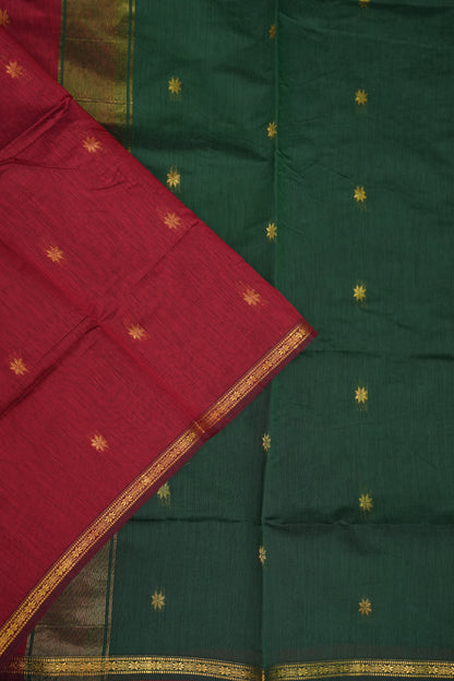 Semi Maheshwari Silk Cotton Saree with thin Gold Zari Buttas