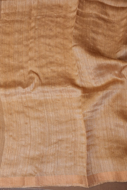 Warm Sand Beige Pure Muslin Pure Silk Saree|Silk Mark Certified