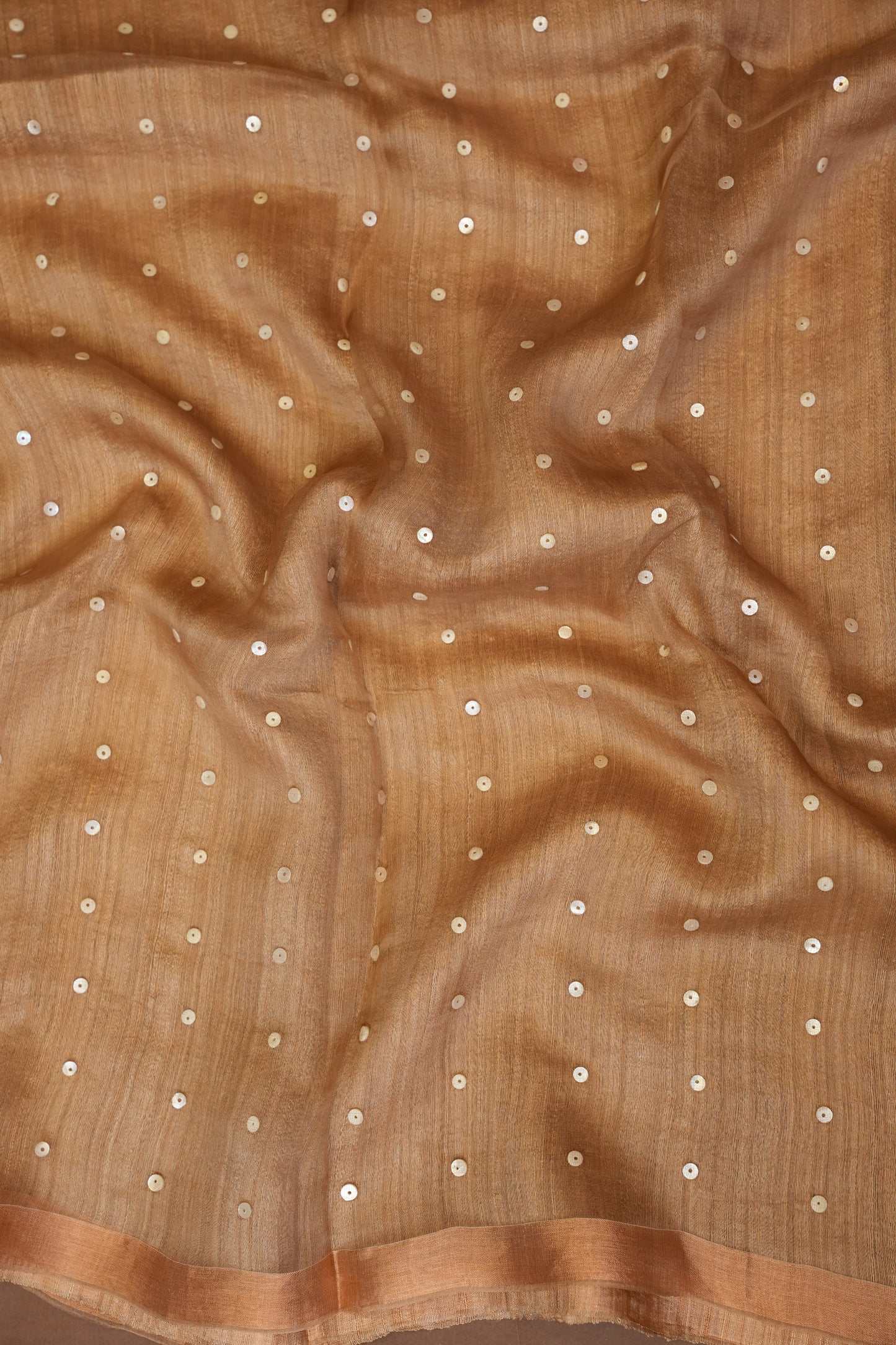 Warm Sand Beige Pure Muslin Pure Silk Saree|Silk Mark Certified