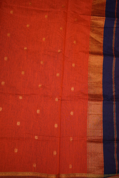 Semi Maheshwari Silk Cotton Saree with thin Gold Zari Buttas