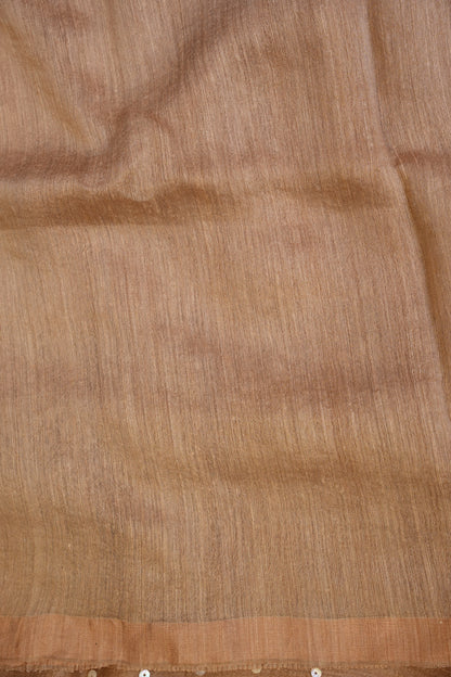 Warm Sand Beige Pure Muslin Pure Silk Saree|Silk Mark Certified