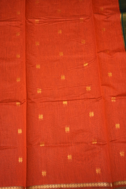 Semi Maheshwari Silk Cotton Saree with thin Gold Zari Buttas