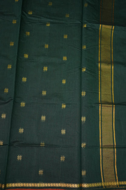 Semi Maheshwari Silk Cotton Saree with thin Gold Zari Buttas