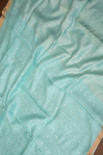 Aqua Blue Pure Muslin Matka Silk Saree|Silk Mark Certified
