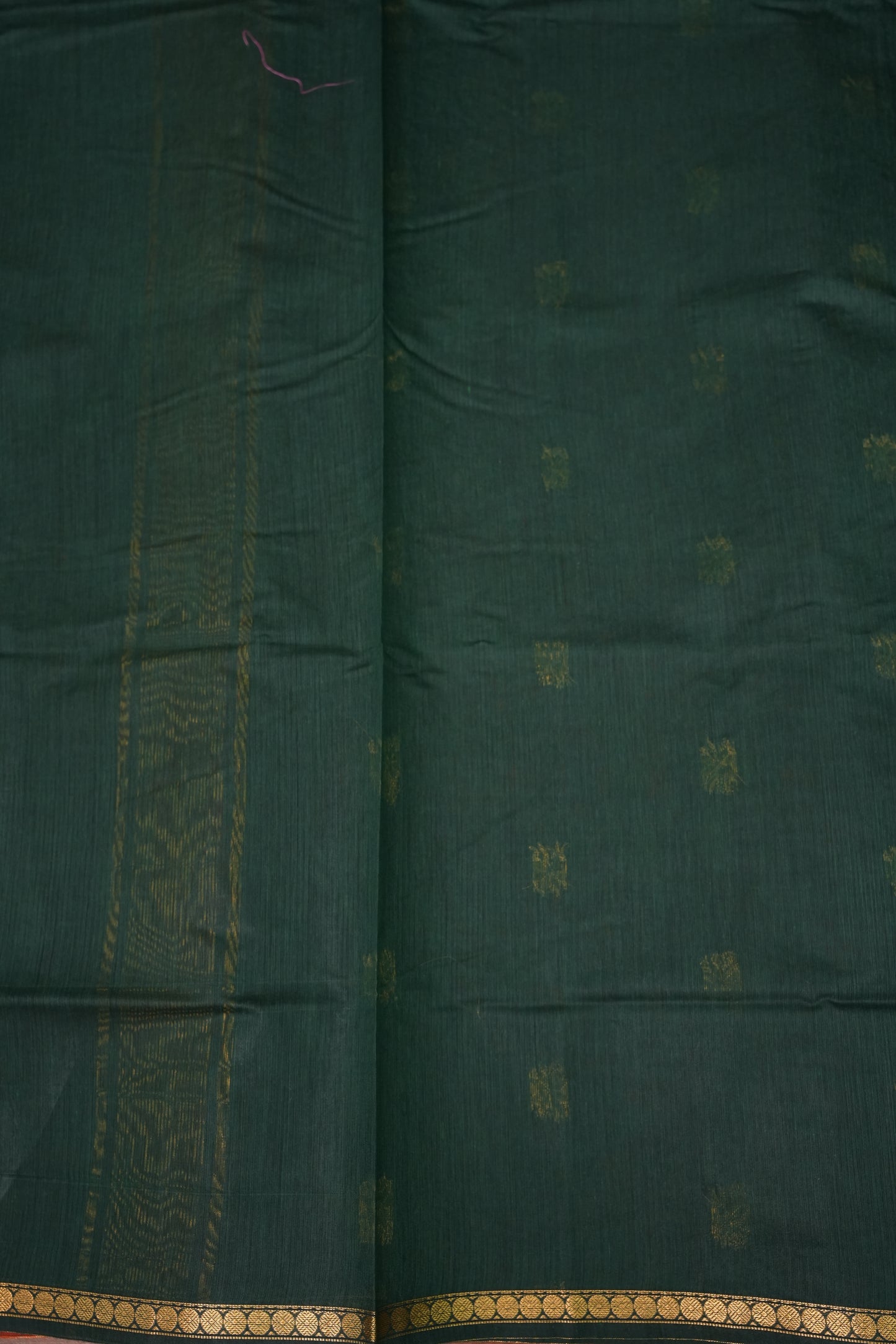 Semi Maheshwari Silk Cotton Saree with thin Gold Zari Buttas