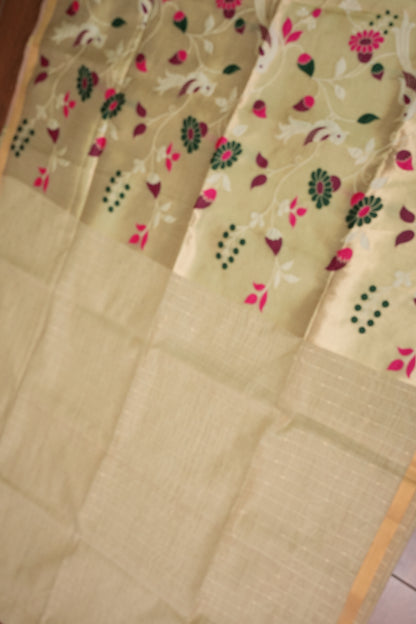 Khaddi Cotton Saree with Paithani-Inspired Border – Ivory